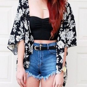 Brandy Melville | Black White Floral Kimono Top OS